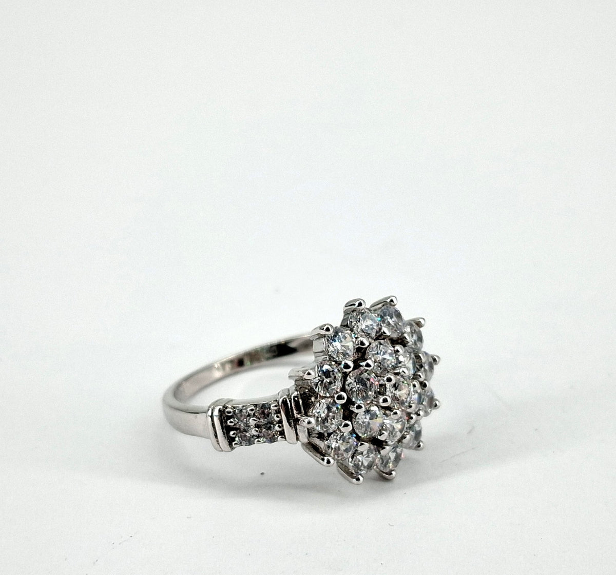 D'Joy Sterling Silver Cluster Ring with Clear Glass Stones Size 6.5