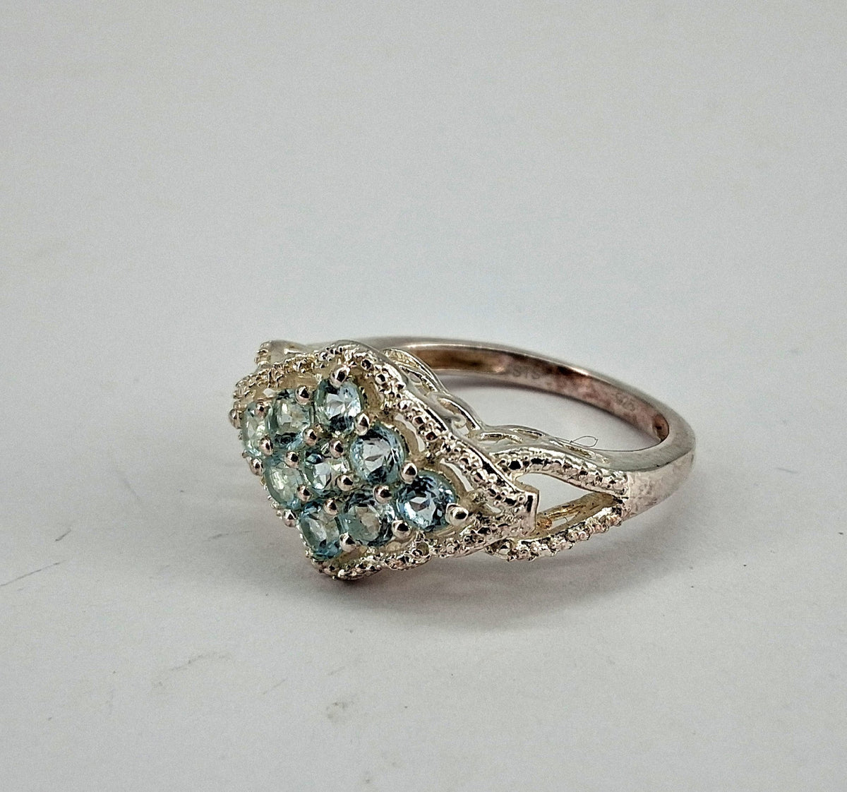 Sterling Silver Ring with Round Cut Blue Topaz, Size 7