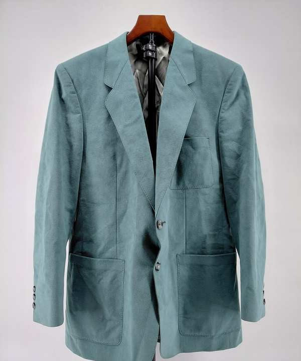 Men's blue-green single-breasted two-button blazer with notched lapels, view 2