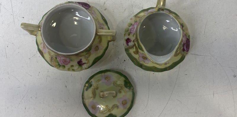 Hand-Painted Floral Footed Porcelain Sugar Bowl & Creamer Set | Vintage Pink Rose Tableware