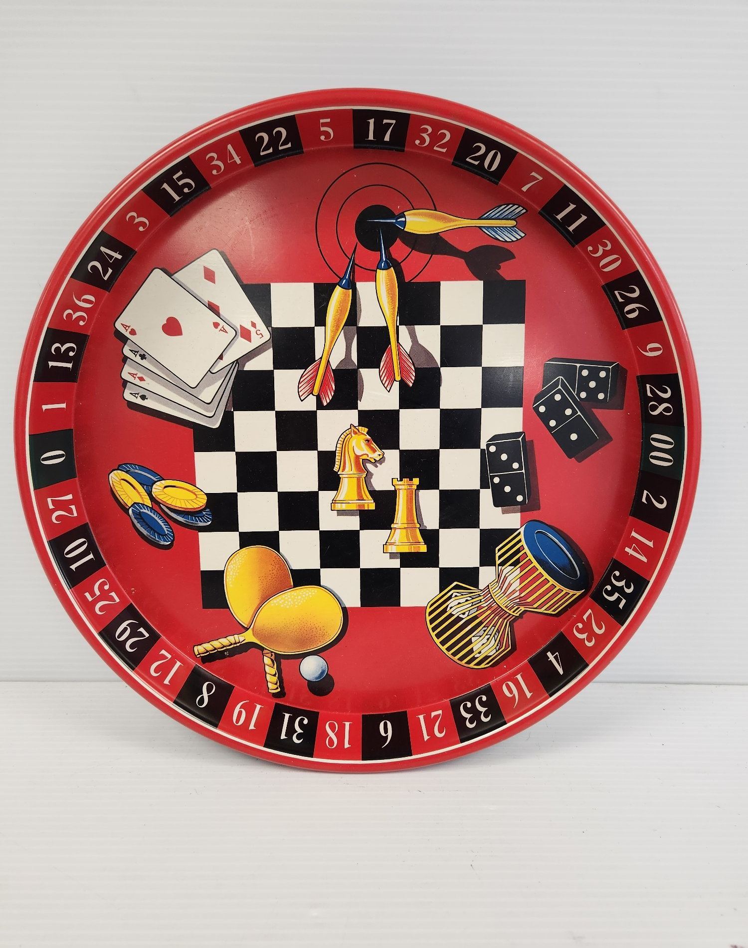 Vintage Roulette Wheel Casino-Themed Metal Serving Tray | Game Night Barware Tray
