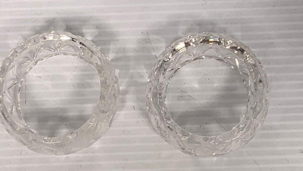 Atlantis Crystal Napkin Rings Set of 2, Vintage Diamond-Cut Glass Tableware in Original Box