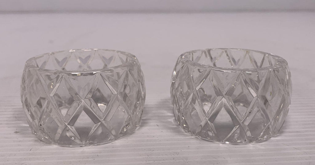 Atlantis Crystal Napkin Rings Set of 2, Vintage Diamond-Cut Glass Tableware in Original Box