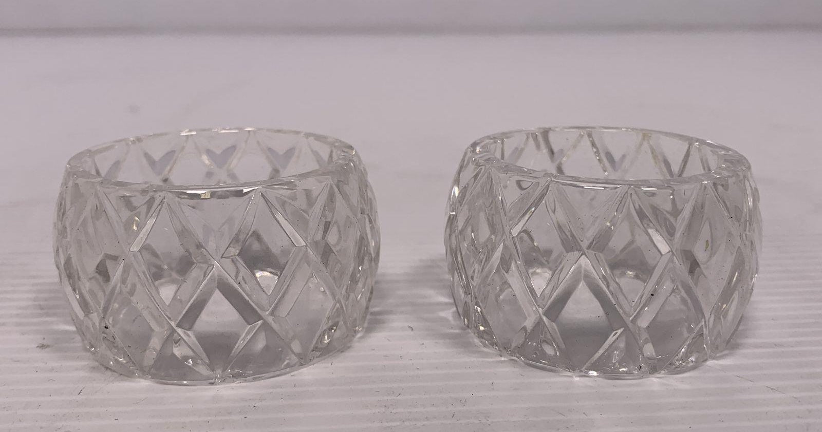 Atlantis Crystal Napkin Rings Set of 2, Vintage Diamond-Cut Glass Tableware in Original Box