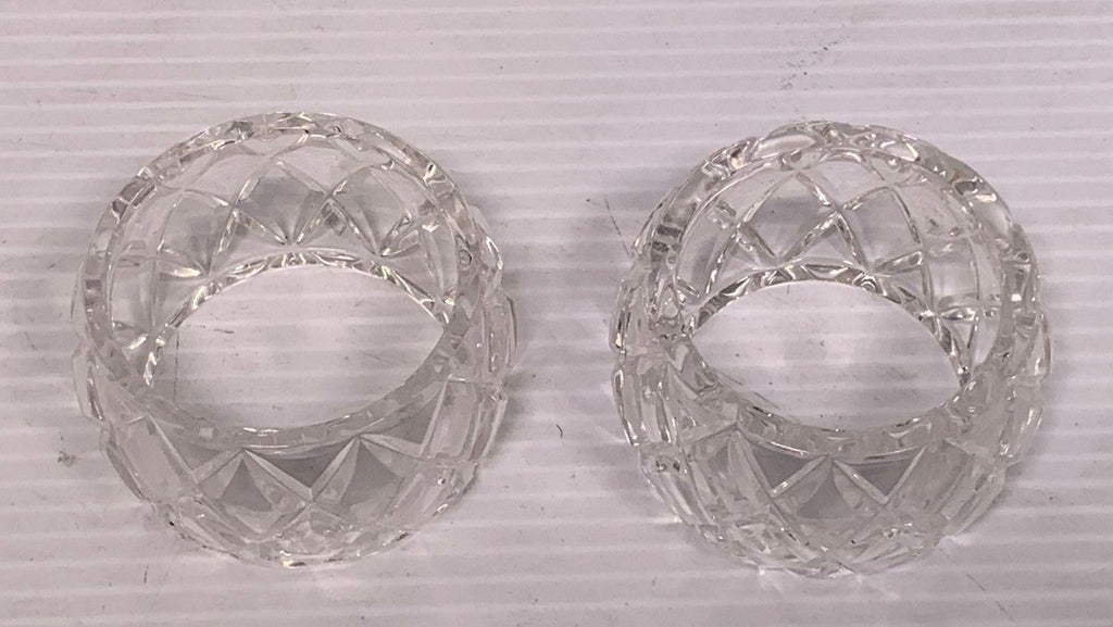 Atlantis Crystal Napkin Rings Set of 2, Vintage Diamond-Cut Glass Tableware in Original Box