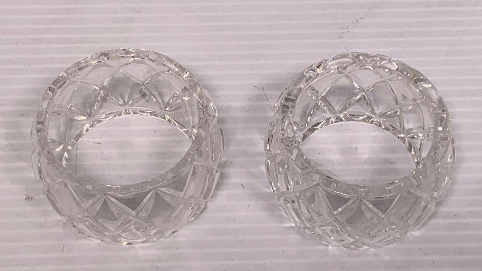Atlantis Crystal Napkin Rings Set of 2, Vintage Diamond-Cut Glass Tableware in Original Box