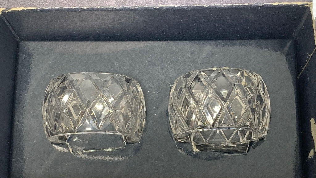 Atlantis Crystal Napkin Rings Set of 2, Vintage Diamond-Cut Glass Tableware in Original Box