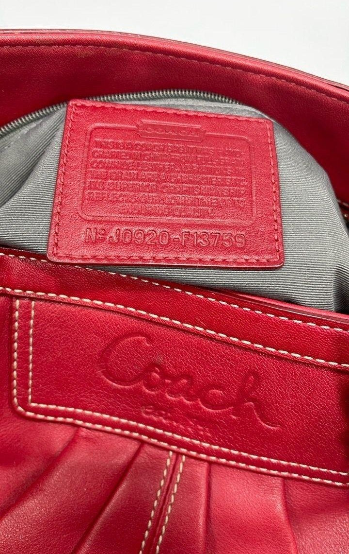 Coach Chili Red Leather Convertible Tote Crossbody Bag, Pebbled Shoulder Satchel with Strap