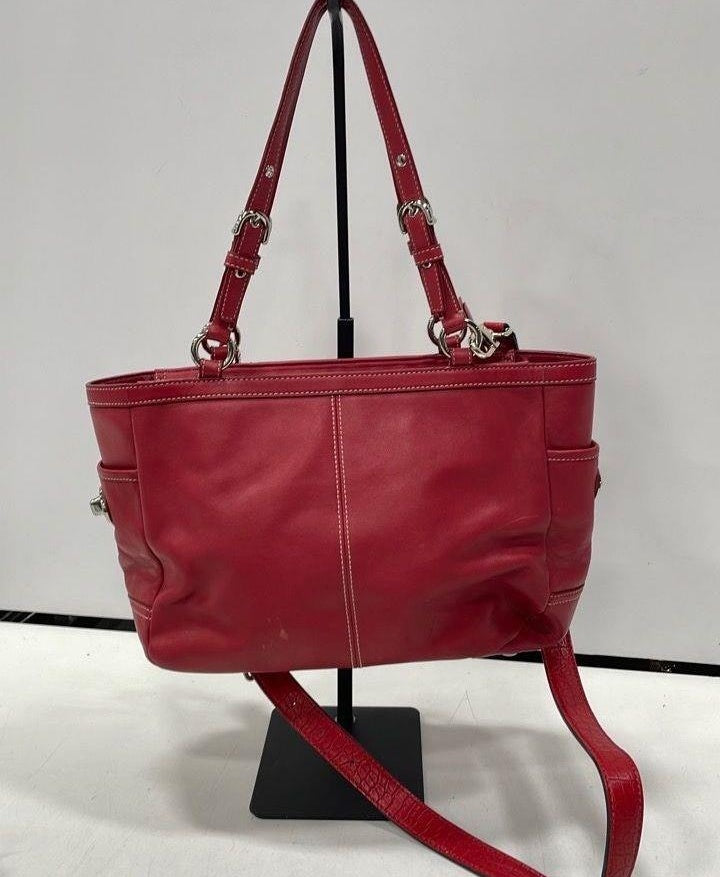 Coach Chili Red Leather Convertible Tote Crossbody Bag, Pebbled Shoulder Satchel with Strap