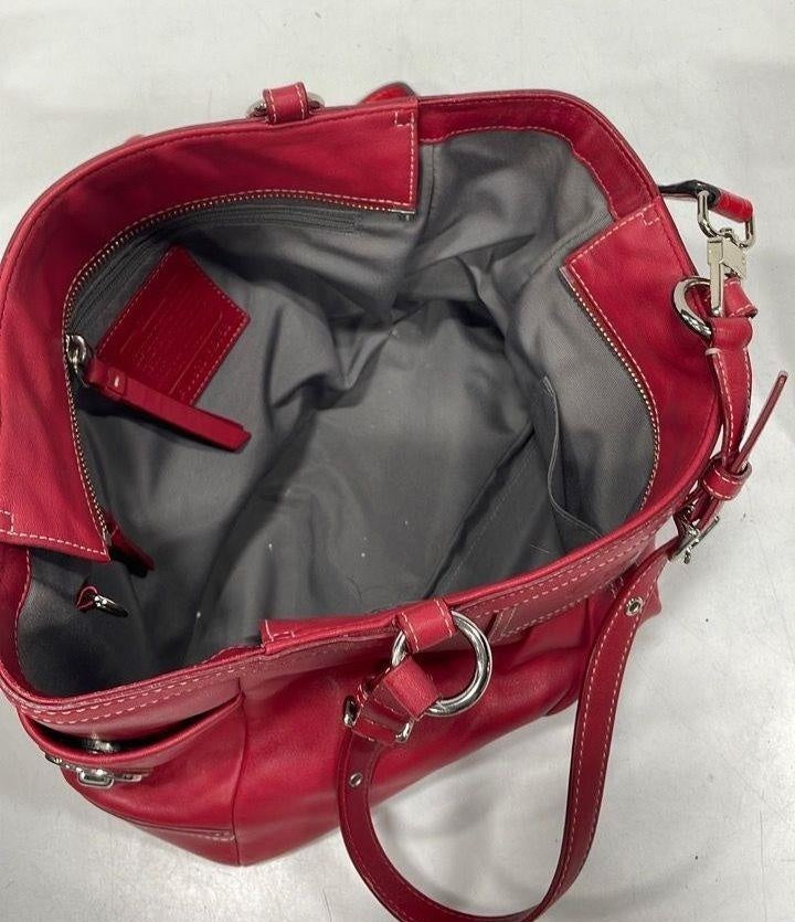 Coach Chili Red Leather Convertible Tote Crossbody Bag, Pebbled Shoulder Satchel with Strap