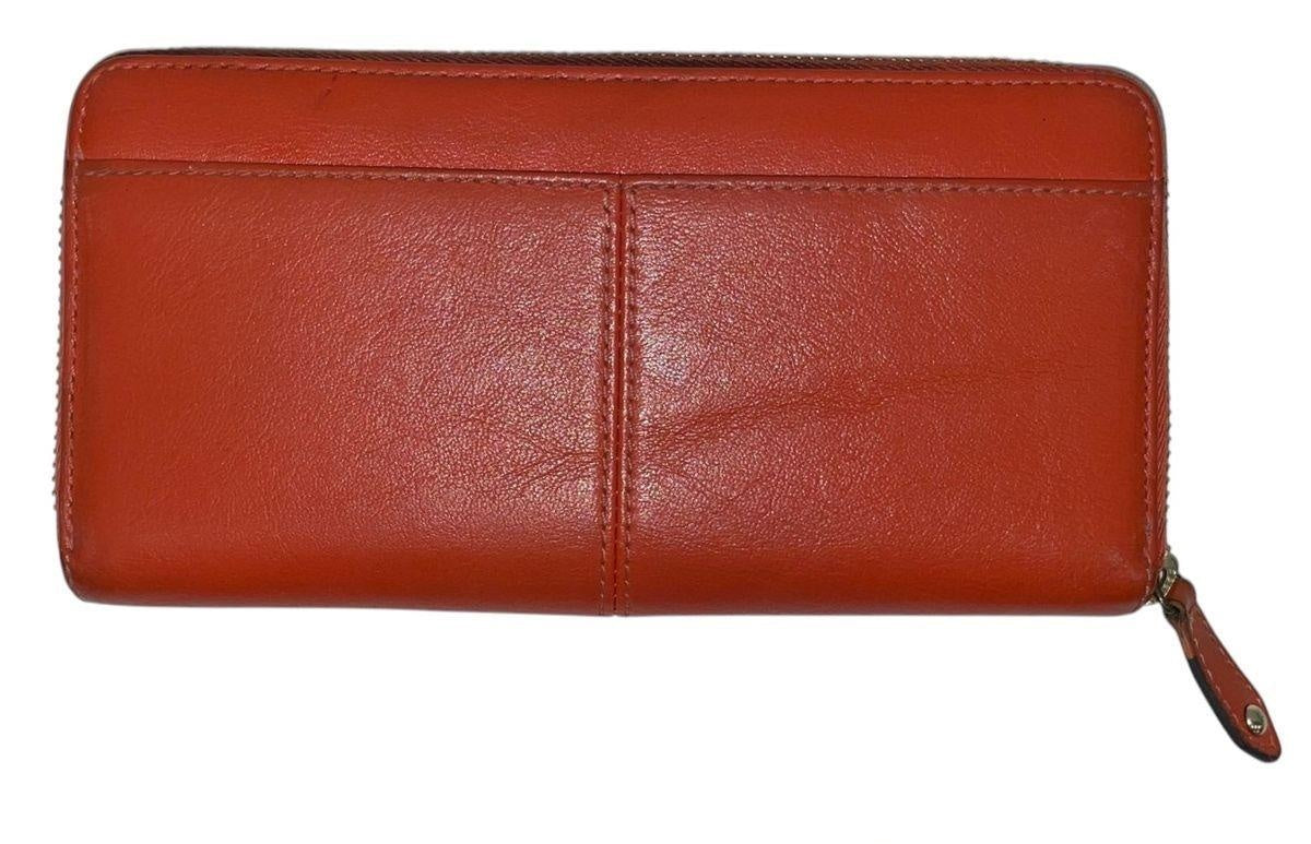 Coach Burnt Orange Leather Zip Around Continental Wallet