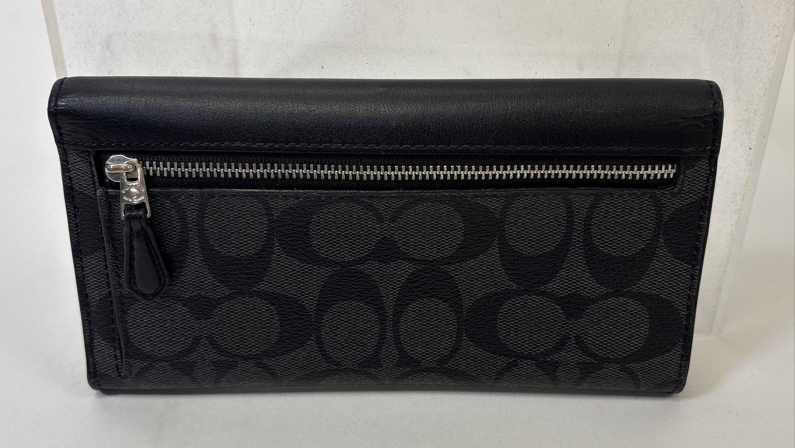 Coach Black Leather Signature Canvas Slim Snap Wallet