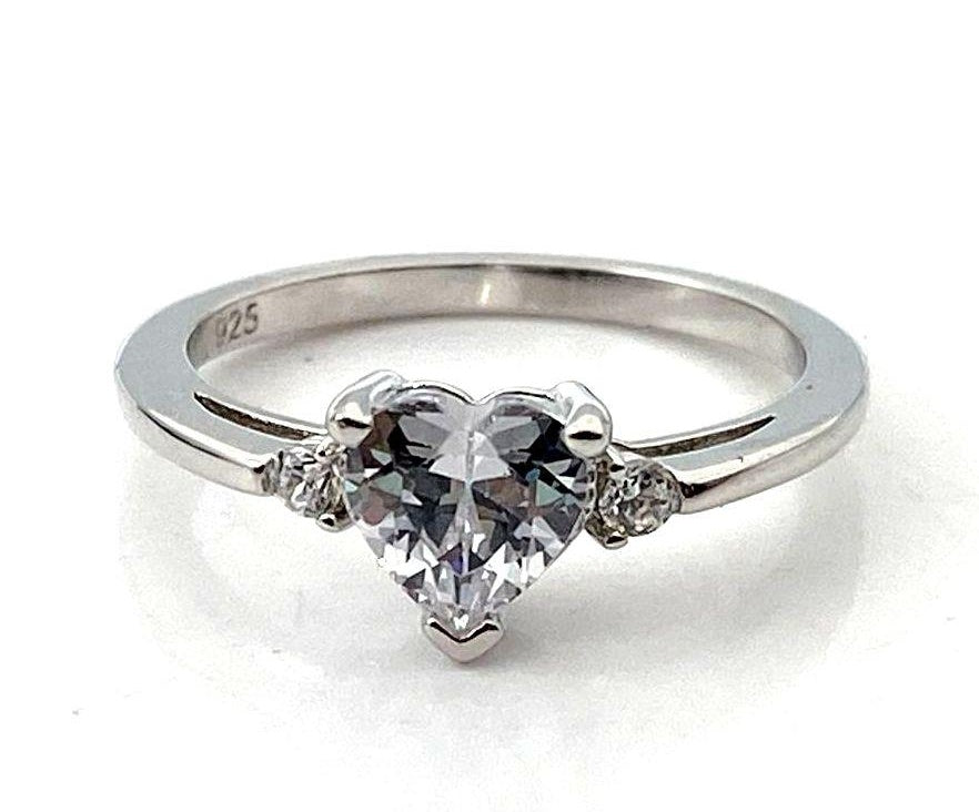 Vintage Style 925 Silver Heart Gemstone Promise Ring Size 6 | Sterling Silver Romantic Ring