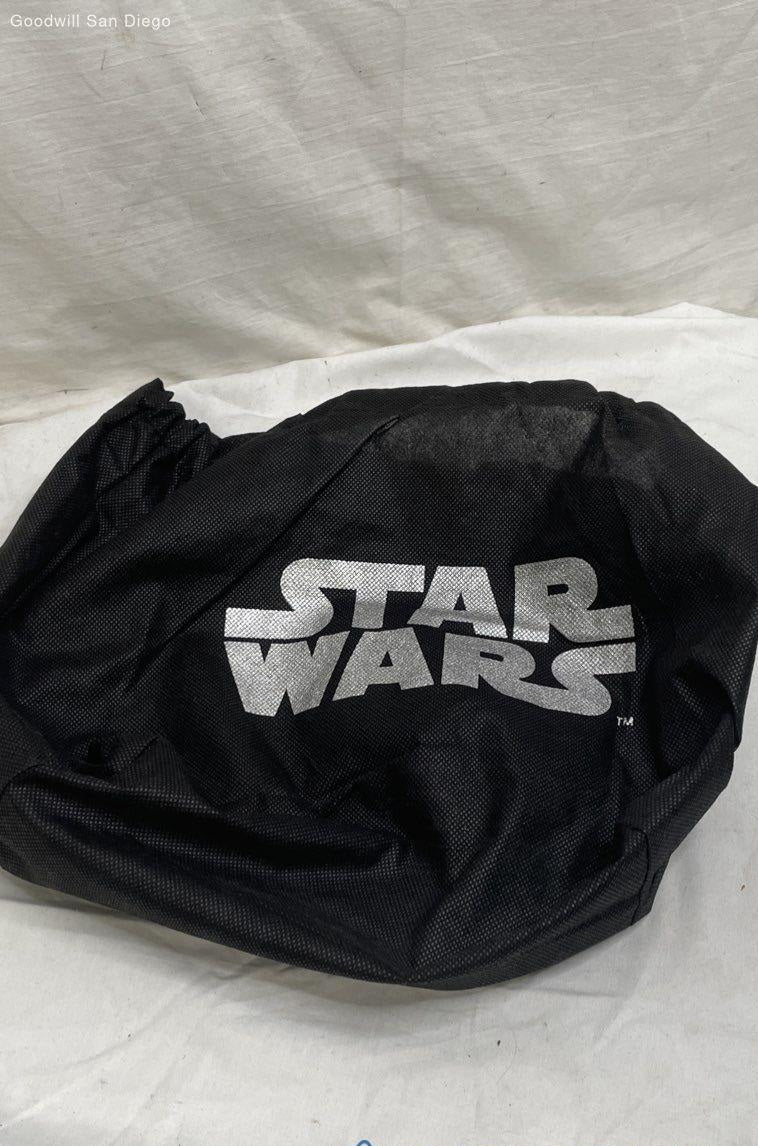 Black patent and silver dome satchel with Darth Vader-inspired design and top handles, view 4
