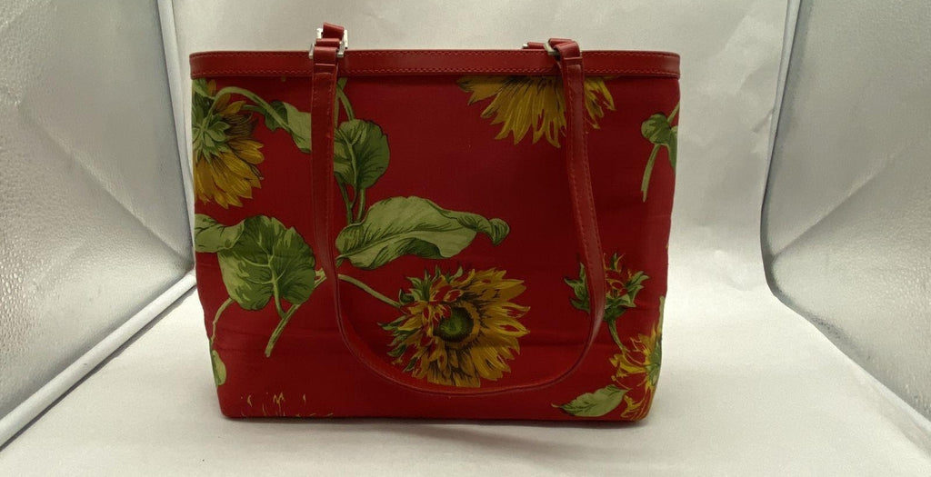 Red Sunflower Shopper Tote Bag, Floral Statement Shoulder Bag with Garden Print