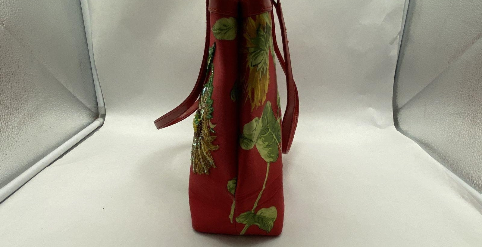 Red Sunflower Shopper Tote Bag, Floral Statement Shoulder Bag with Garden Print
