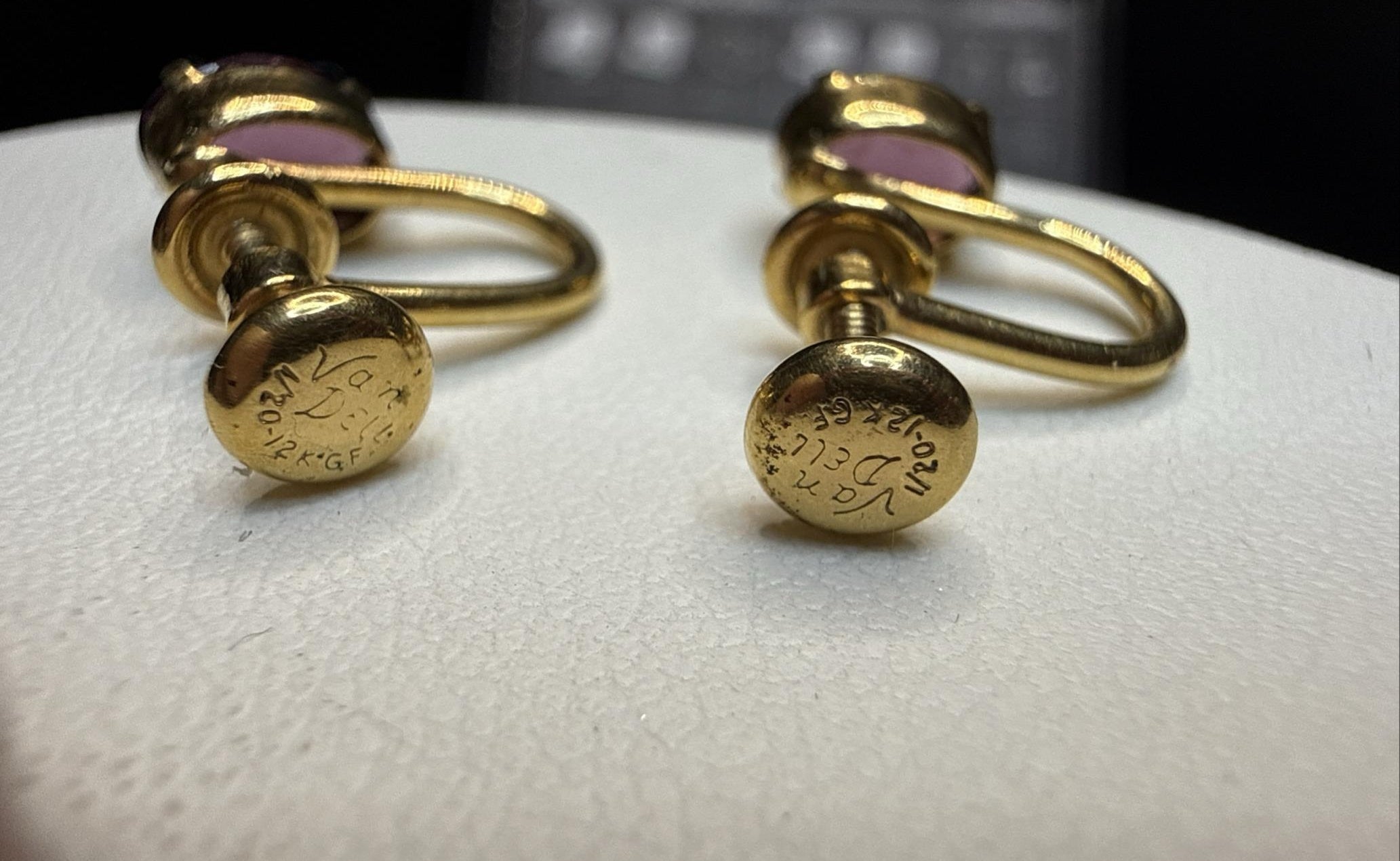 Vintage Van Dell Purple Stone Screw Back Earrings 1/20 12K GF