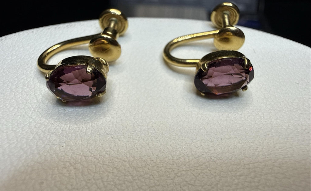 Vintage Van Dell Purple Stone Screw Back Earrings 1/20 12K GF