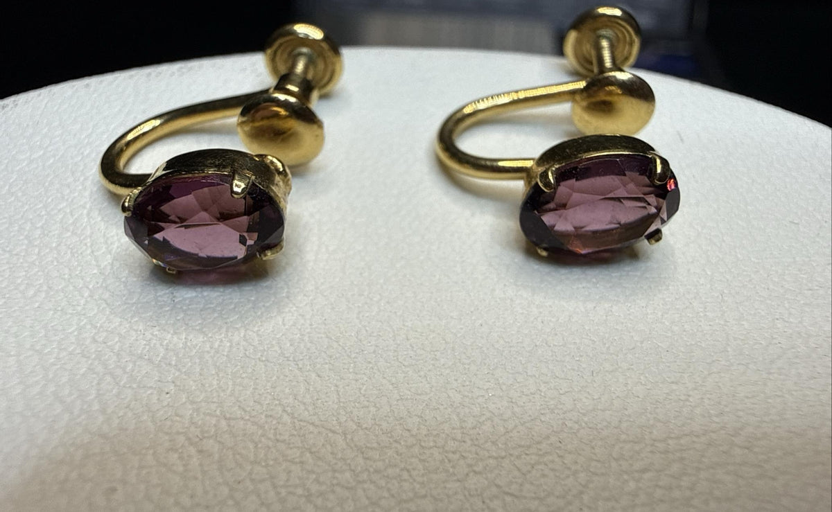 Vintage Van Dell Purple Stone Screw Back Earrings 1/20 12K GF