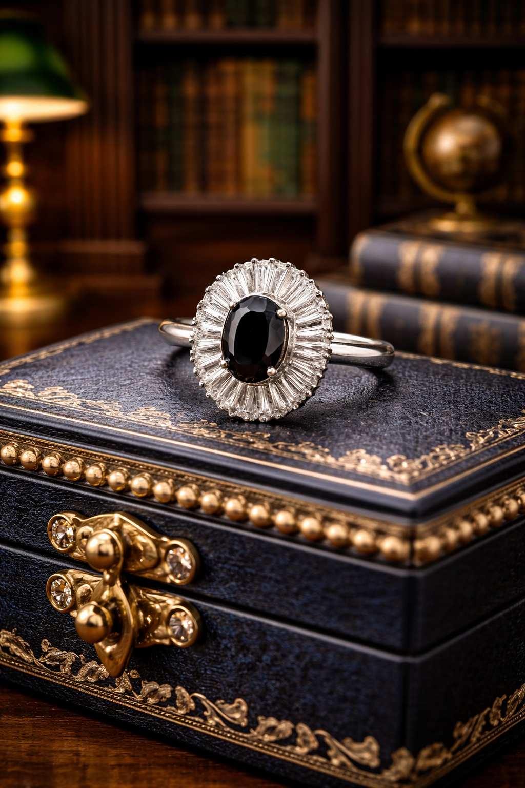 Sterling Silver 925 Sapphire CZ Cocktail Ring Size 8 Baguette Halo Statement Vintage Style