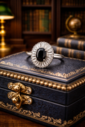 Sterling Silver 925 Sapphire CZ Cocktail Ring Size 8 Baguette Halo Statement Vintage Style