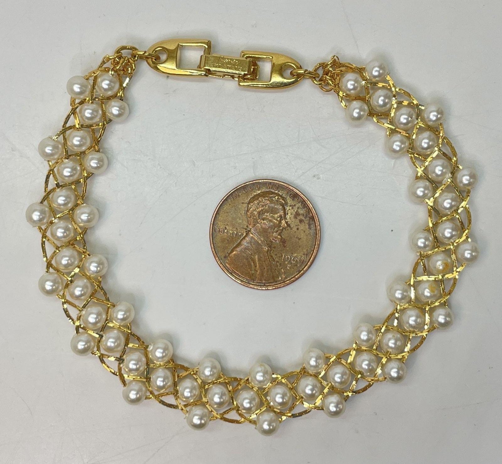 Vintage Napier Faux Pearl Braided Bracelet