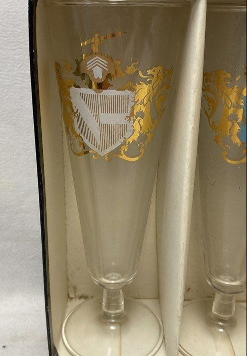 Vintage 1968 Federal Glass Camelot Coat of Arms Pilsner Glasses Boxed Set of 4