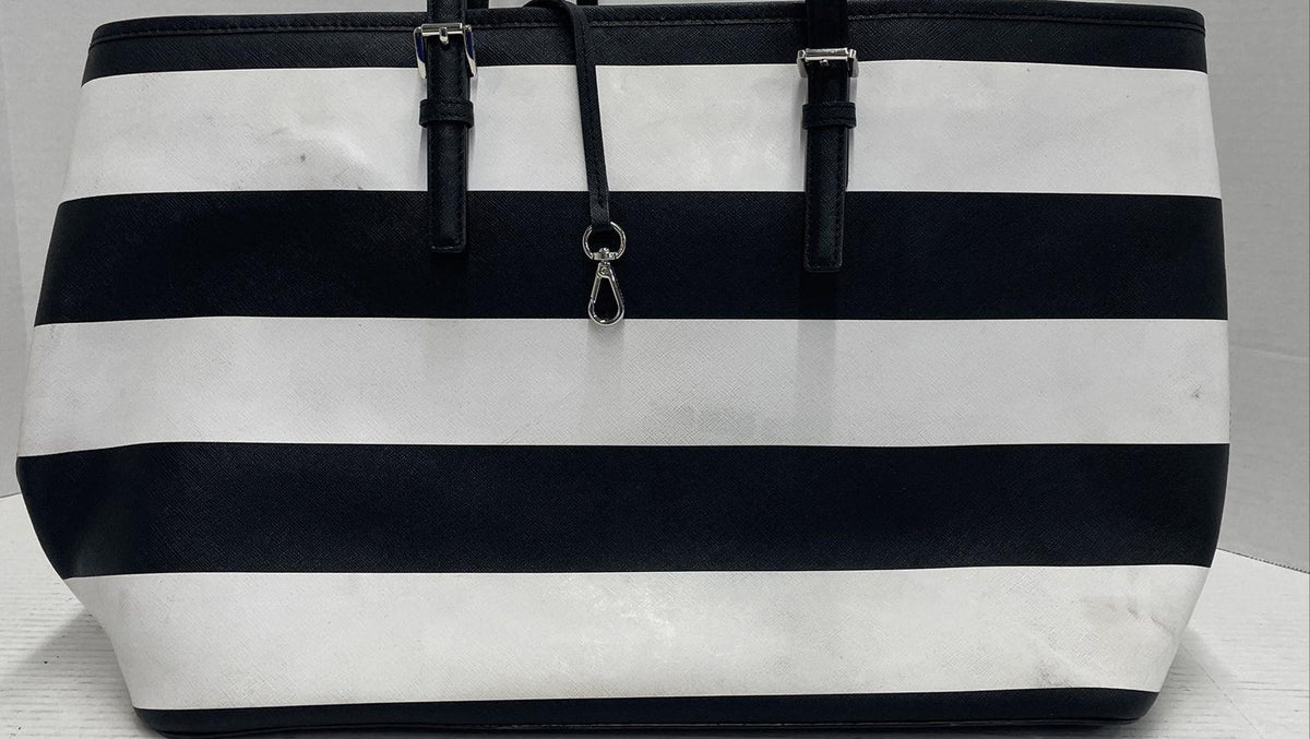 Michael Kors Black White Striped Tote Bag