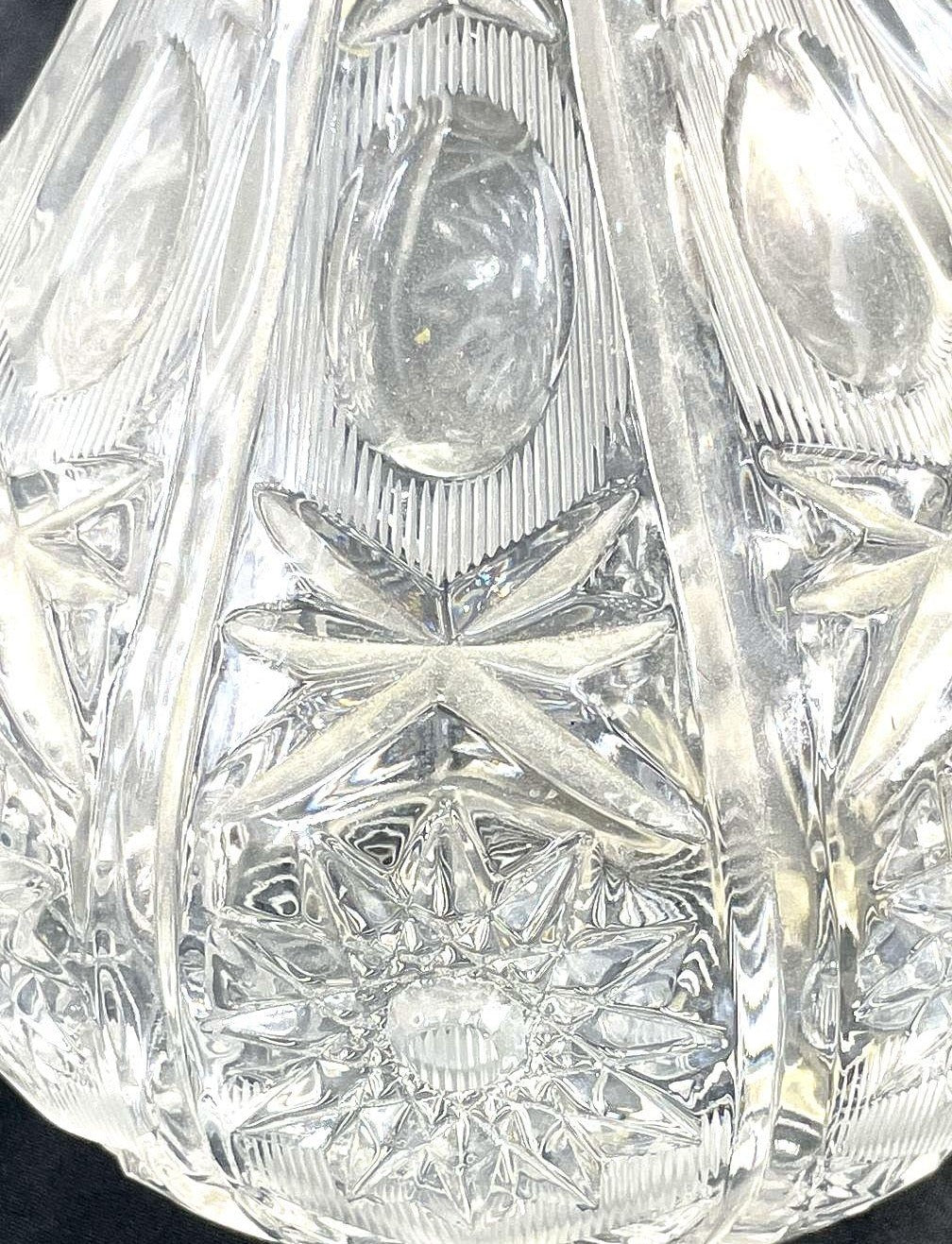 Vintage Pinwheel Cut Crystal Handled Claret Jug Decanter with Stopper