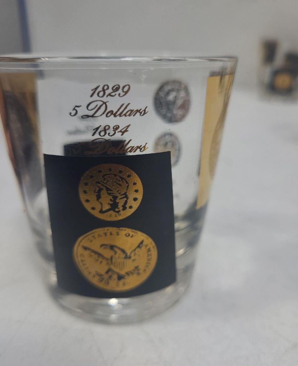 1960s Coin Barware Glasses Set of 6 – Gold & Black