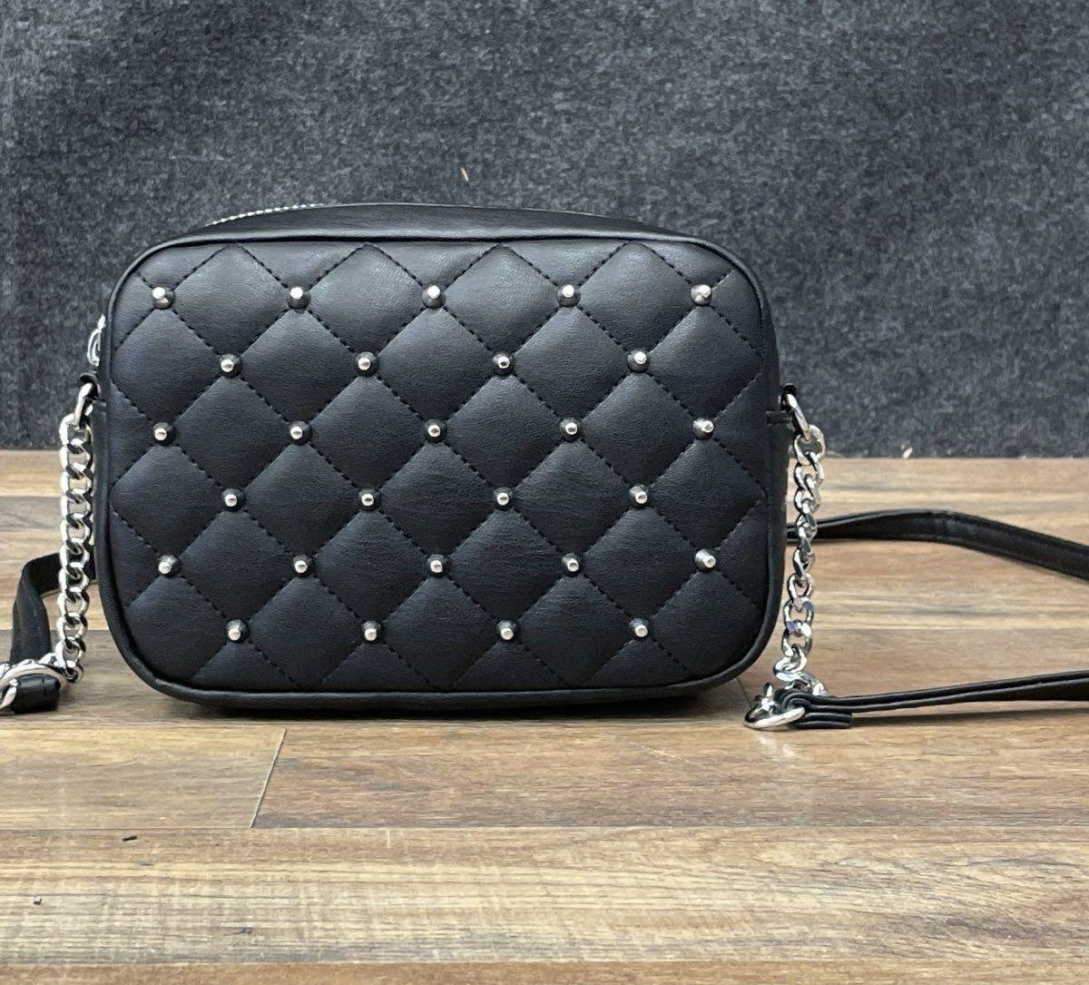 Rebecca Minkoff Black Diamond Quilt Studded Top Zip Crossbody Bag
