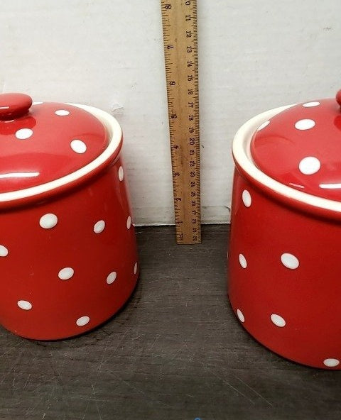 Set of 3 Spode Baking Days Red Polka Dot Ceramic Canisters with Lids