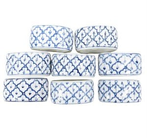 Rolfs Vintage Thai Ceramic Napkin Rings Set of 8 | Blue and White Table Linens Holders