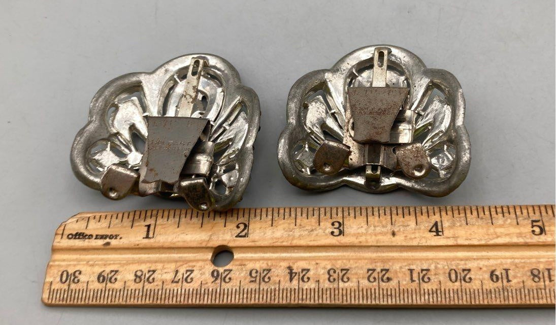 Vintage Holfast Art Deco Rhinestone Pavé Fan Shoe Clips / Dress Clips Pair