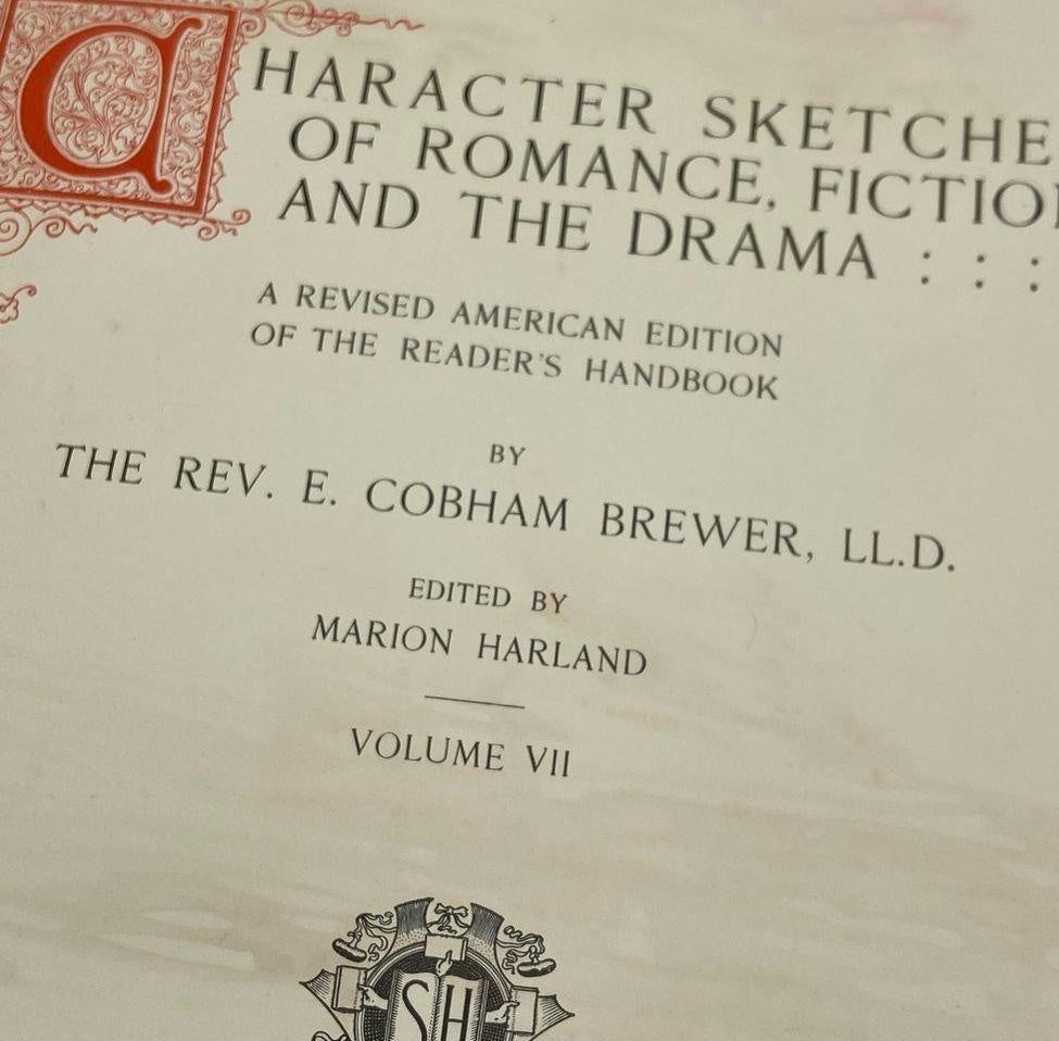 Character Sketches of Romance, Fiction and the Drama Volume VII, edited by E. Cobham Brewer, dark cover with gilt, view 4