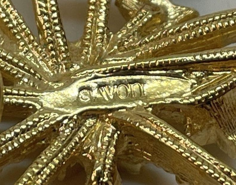 Gold-tone patriotic starburst brooch with red, white and blue enamel stars, view 4