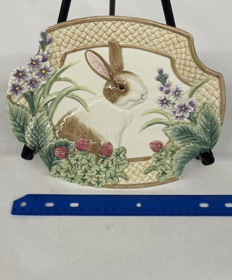 Fitz and Floyd Essentials Botanical Bunny Canape Plate, Floral Rabbit Garden Serving Plate