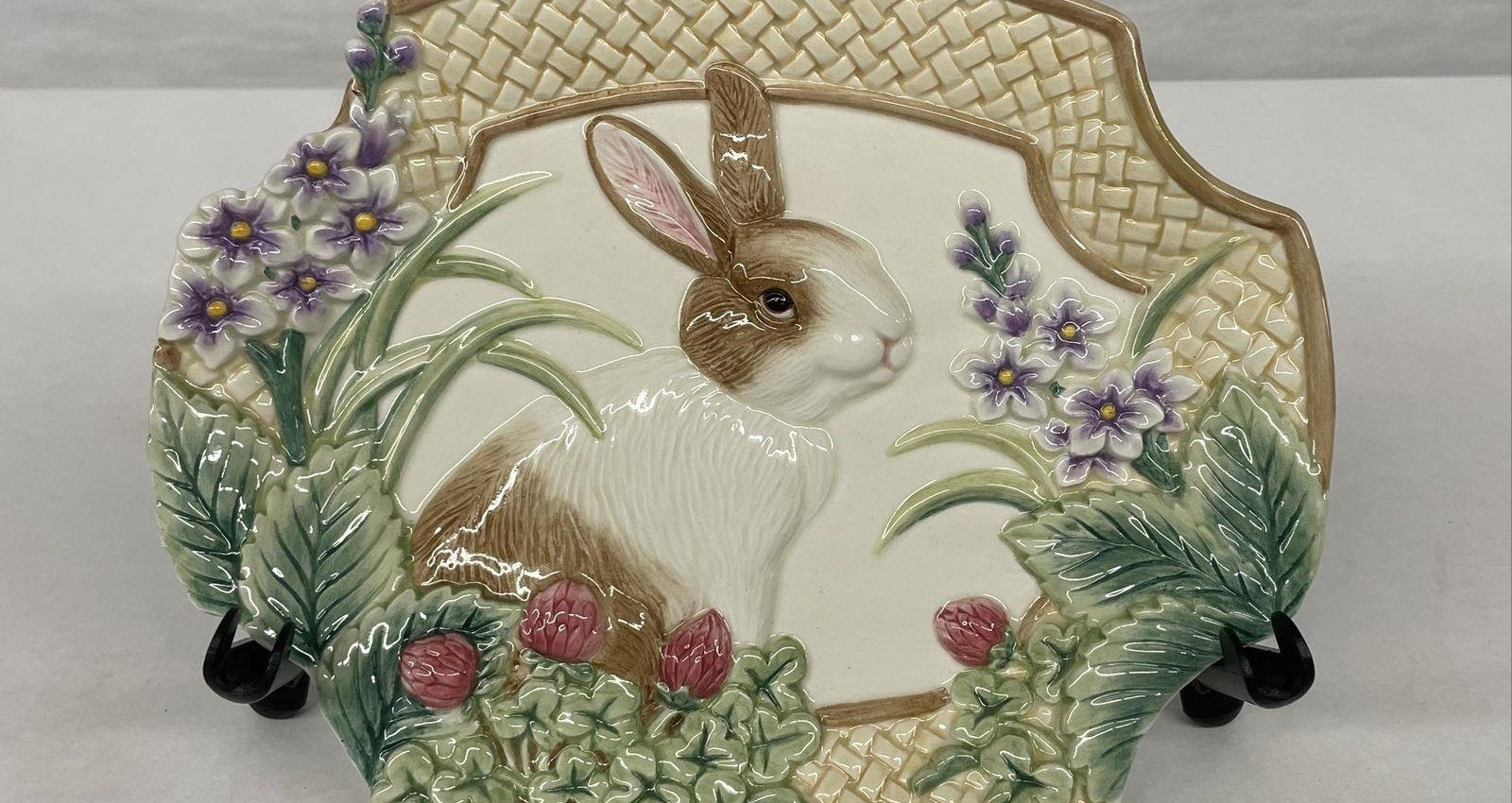 Fitz and Floyd Essentials Botanical Bunny Canape Plate, Floral Rabbit Garden Serving Plate