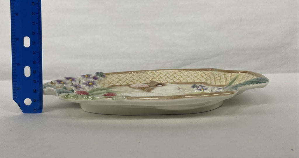 Fitz and Floyd Essentials Botanical Bunny Canape Plate, Floral Rabbit Garden Serving Plate