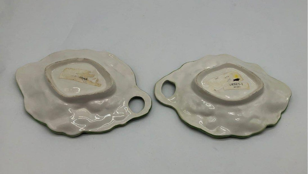 AGE REVIEW Fitz & Floyd Spring Floral Handled Bonbon Dishes Set of 2 Textured Majolica Style