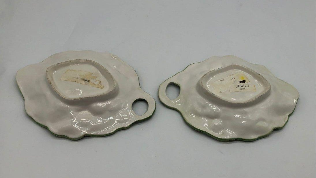 AGE REVIEW Fitz & Floyd Spring Floral Handled Bonbon Dishes Set of 2 Textured Majolica Style