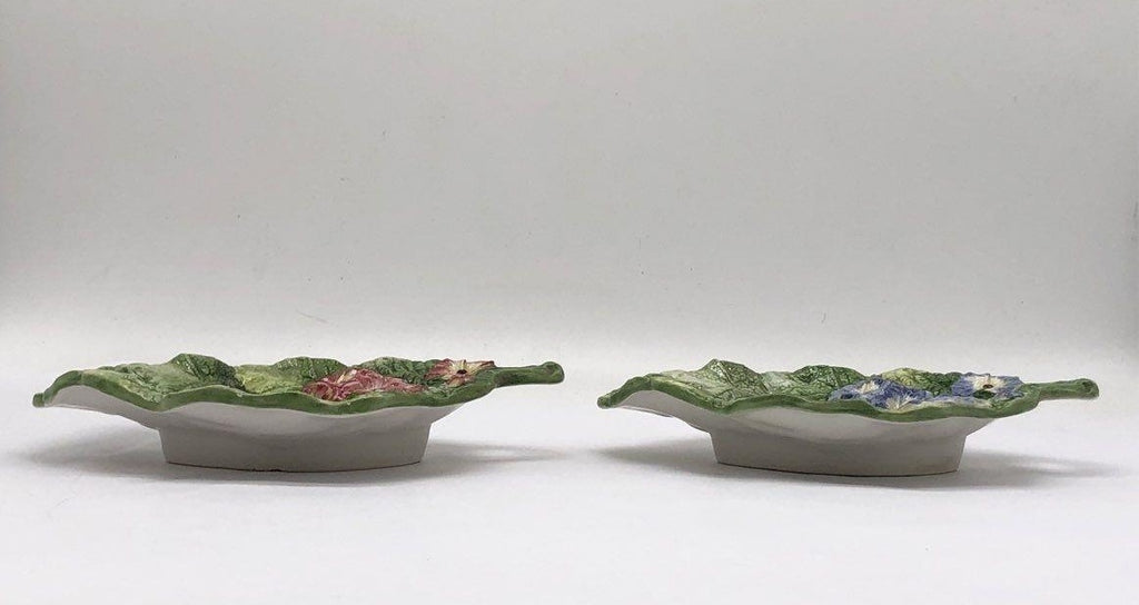 AGE REVIEW Fitz & Floyd Spring Floral Handled Bonbon Dishes Set of 2 Textured Majolica Style