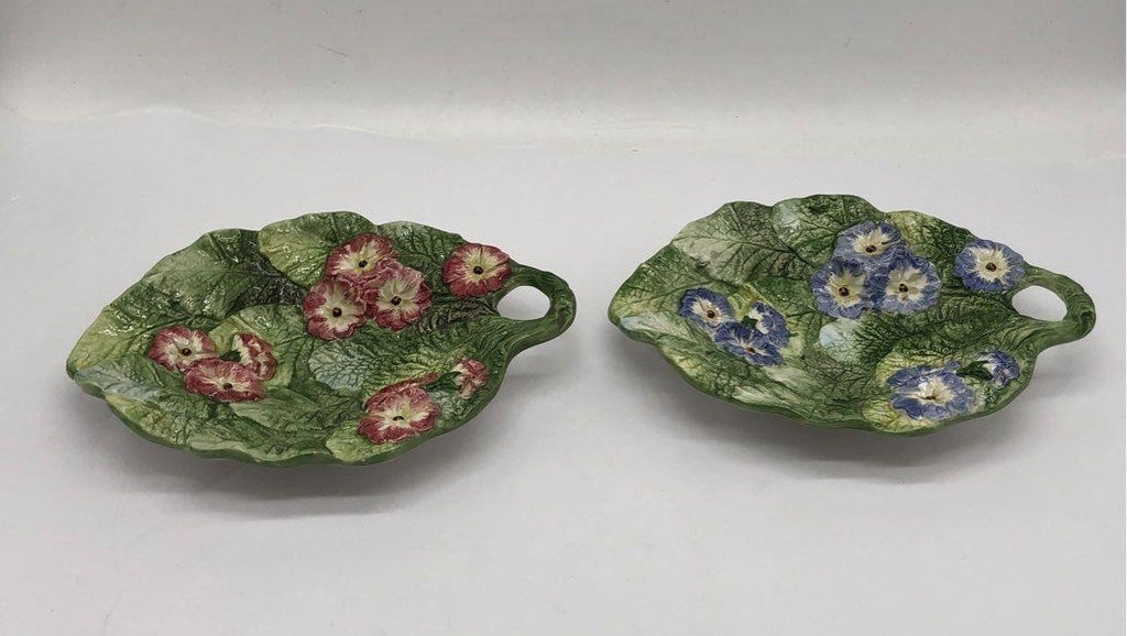 AGE REVIEW Fitz & Floyd Spring Floral Handled Bonbon Dishes Set of 2 Textured Majolica Style
