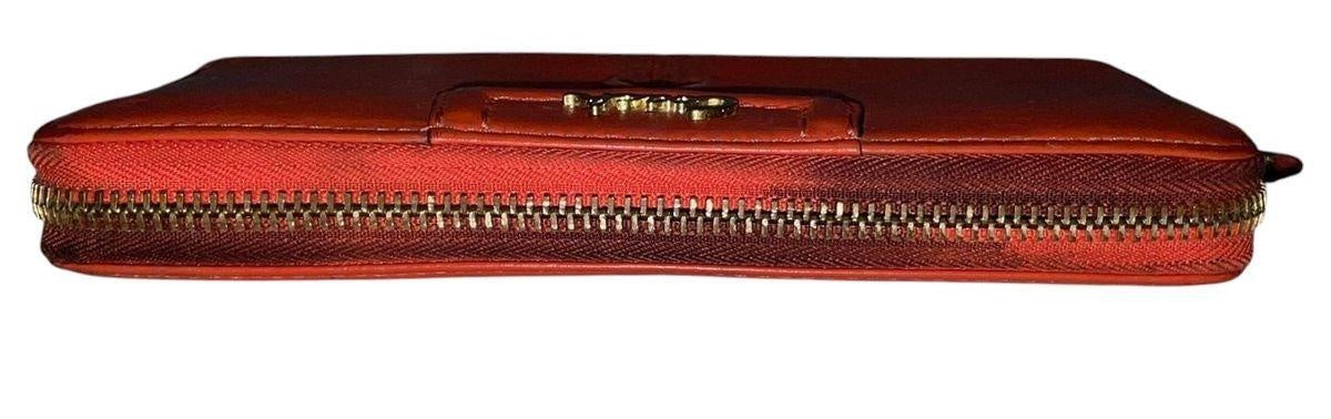 Coach Burnt Orange Leather Zip Around Continental Wallet