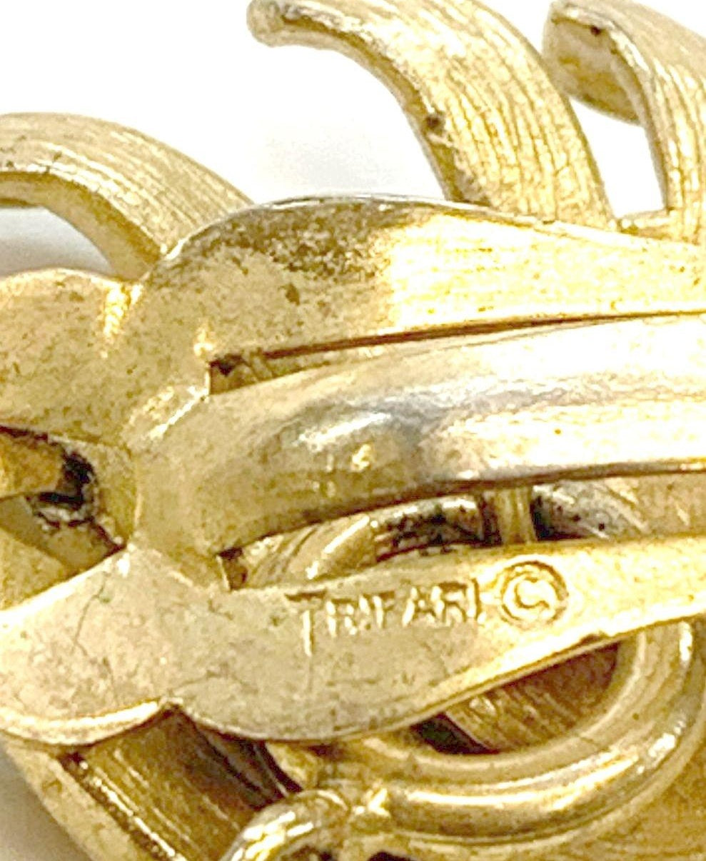 1950s–1960s Trifari Gold Tone Sweater Clip Earrings