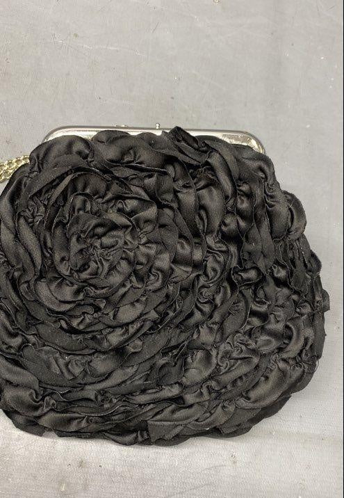 White House Black Market Black Rosette Evening Clutch, Floral Satin Chain Strap Bag