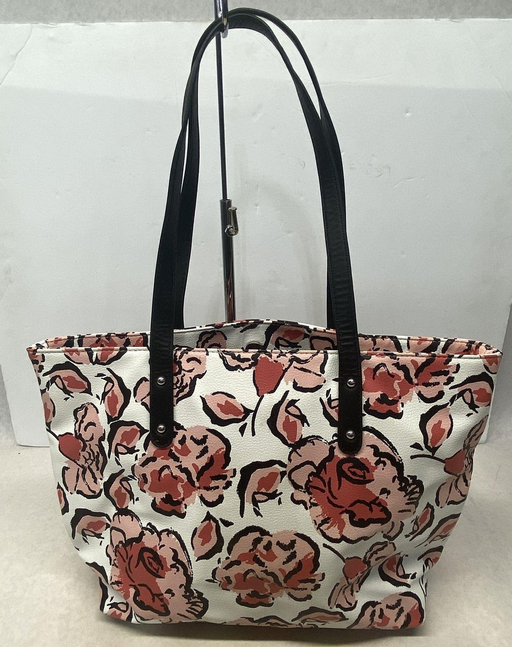 Giani Bernini Coral Rose Floral Pebbled Shopper Tote Shoulder Bag