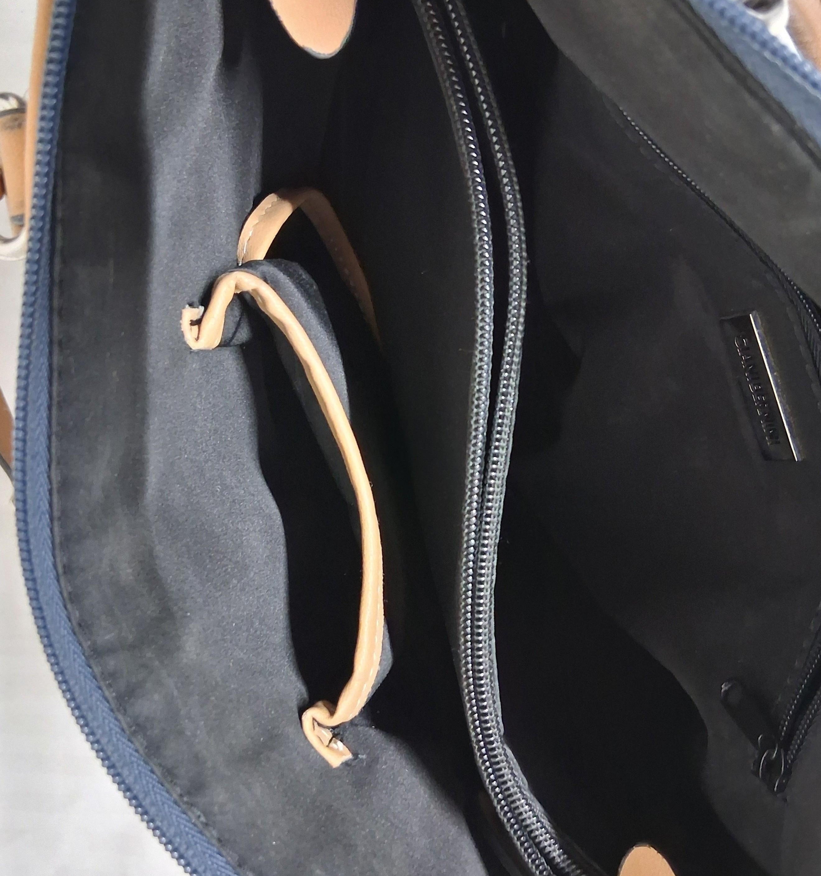 Giani Bernini Navy Blue Satchel Shoulder Bag with Tan Trim | Adjustable Crossbody Strap