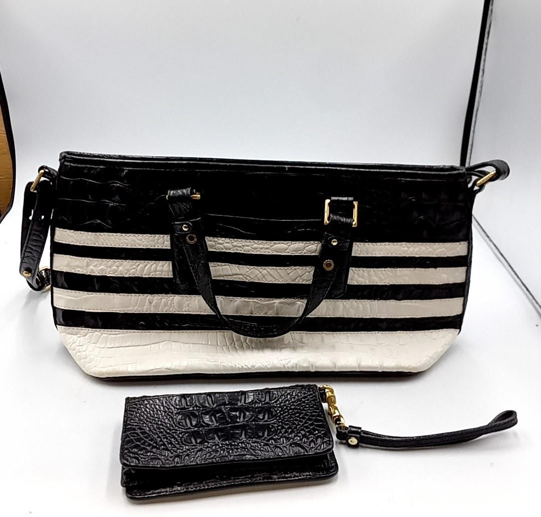 Croc-embossed satchel with matching wristlet, two-piece handbag set, view 5