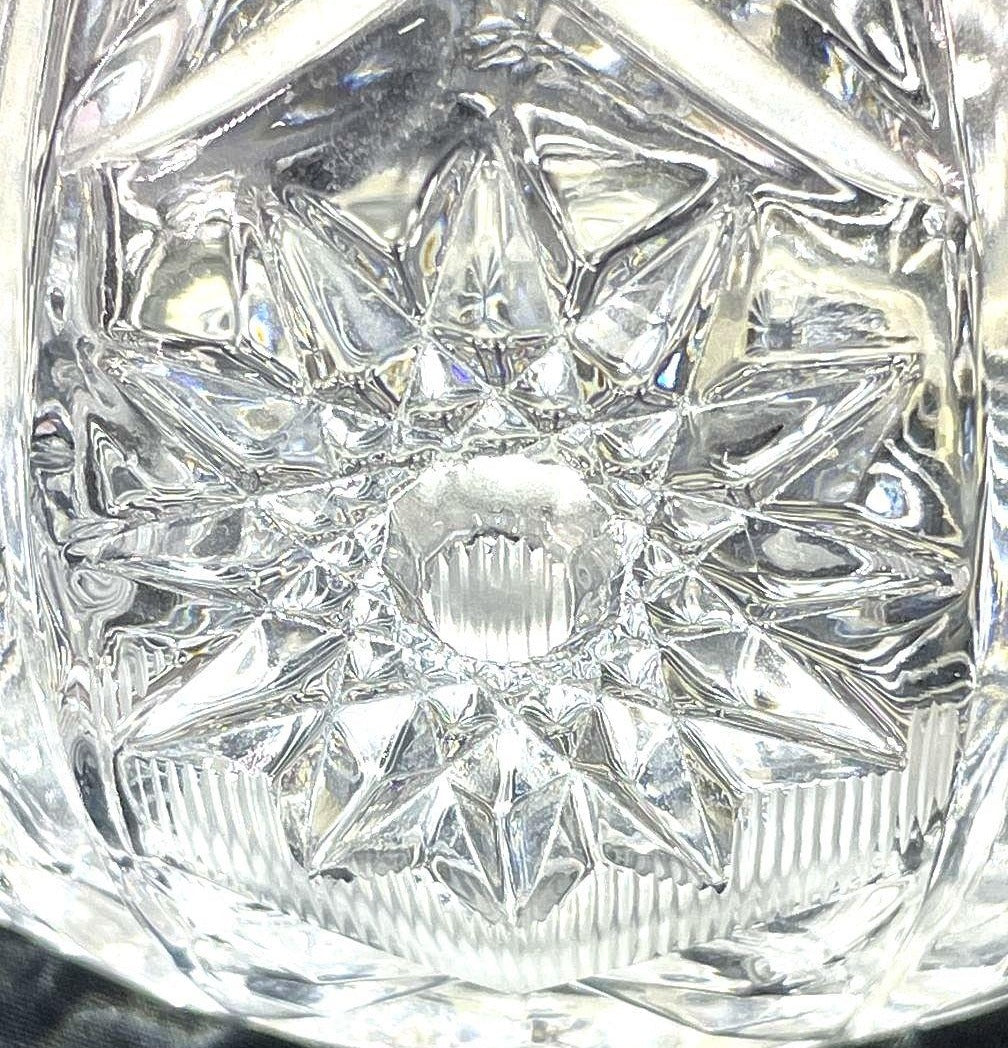 Vintage Pinwheel Cut Crystal Handled Claret Jug Decanter with Stopper
